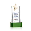 Fanshaw Gold Star Full Color Green on Base Towers Crystal Award