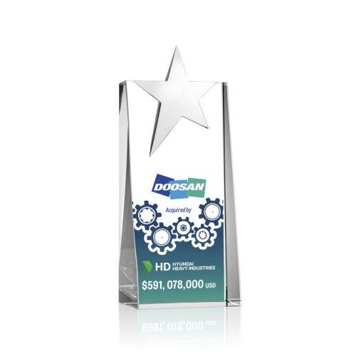 Awards and Trophies - Crystal Awards - Fanshaw Silver Star Full Color Towers Crystal Award
