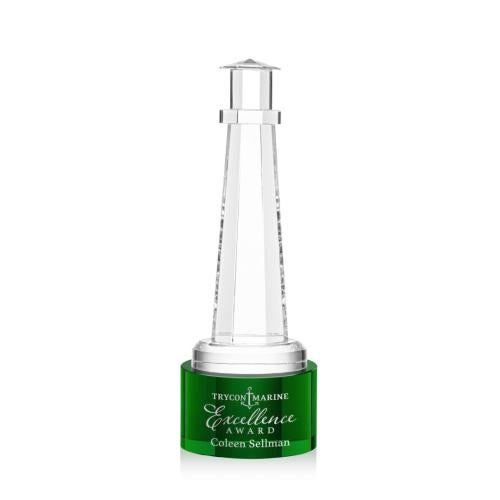 Awards and Trophies - Crystal Awards - Lighthouse Green on Marvel Base Crystal Award