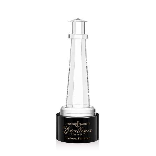 Awards and Trophies - Crystal Awards - Lighthouse Black on Marvel Base Crystal Award