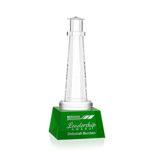 Awards and Trophies - Crystal Awards - Lighthouse Green on Robson Base Crystal Award