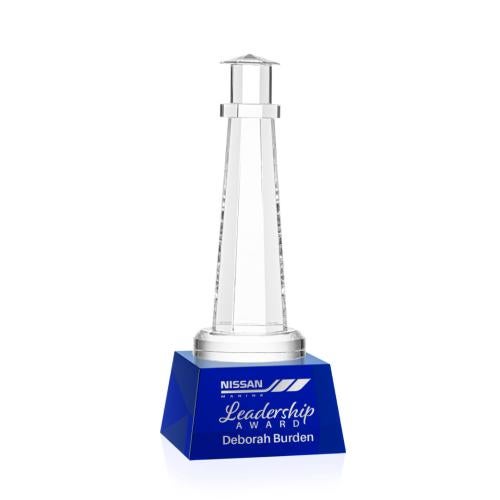 Awards and Trophies - Crystal Awards - Lighthouse Blue on Robson Base Crystal Award