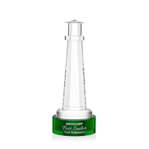 Awards and Trophies - Crystal Awards - Lighthouse Green on Stanrich Base Crystal Award