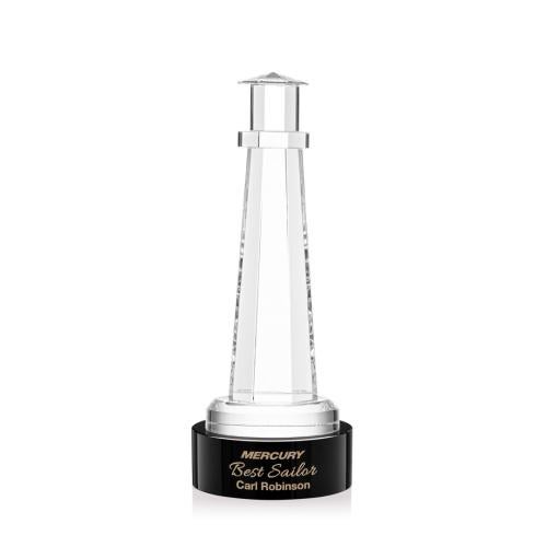Awards and Trophies - Crystal Awards - Lighthouse Black on Stanrich Base Crystal Award