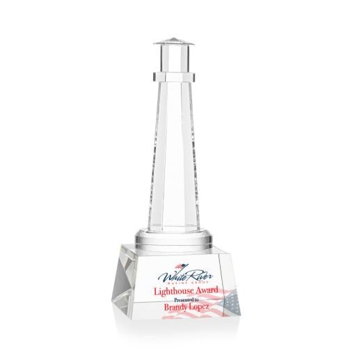 Awards and Trophies - Crystal Awards - Lighthouse Full Color Crystal on Robson Base Award