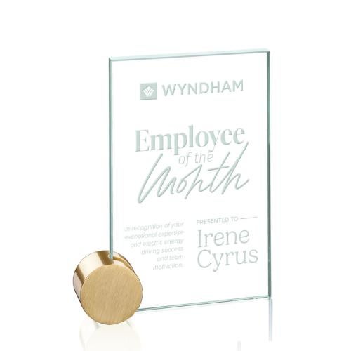 Awards and Trophies - Crystal Awards - Glass Awards - Bermuda Jade/Gold Circle Rectangle Glass Award