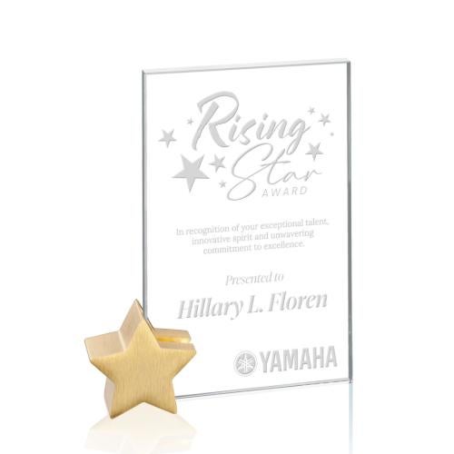 Awards and Trophies - Crystal Awards - Bermuda Starfire/Gold Star Rectangle Crystal Award