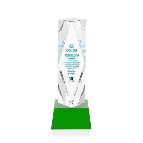 Awards and Trophies - Crystal Awards - Toscana Full Color Green on Base Towers Crystal Award