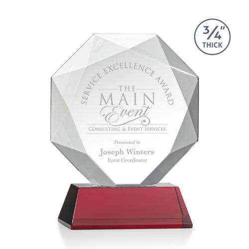 Awards and Trophies - Crystal Awards - Bradford Red on Newhaven Base Polygon Crystal Award