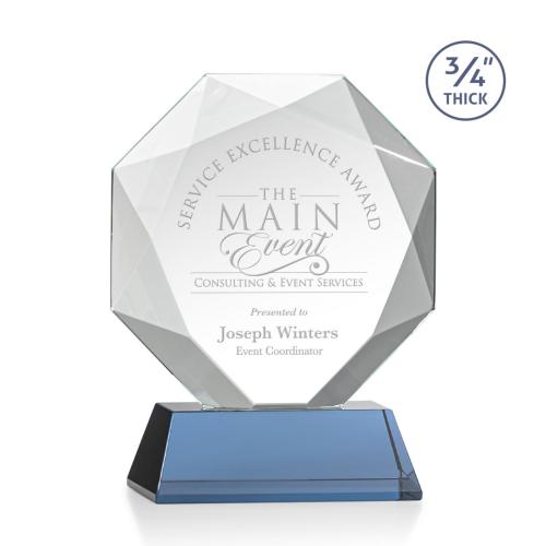 Awards and Trophies - Crystal Awards - Bradford Sky Blue on Newhaven Base Polygon Crystal Award