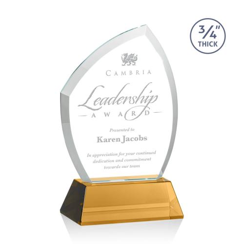 Awards and Trophies - Crystal Awards - Daltry Amber on Newhaven Base Unique Crystal Award