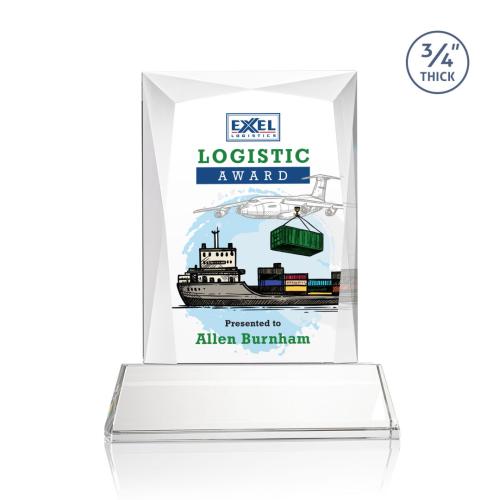 Awards and Trophies - Crystal Awards - Messina Full Color Starfire on Newhaven Base Rectangle Crystal Award