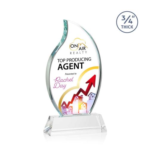 Awards and Trophies - Crystal Awards - Croydon Full Color Clear on Newhaven Base Flame Crystal Award