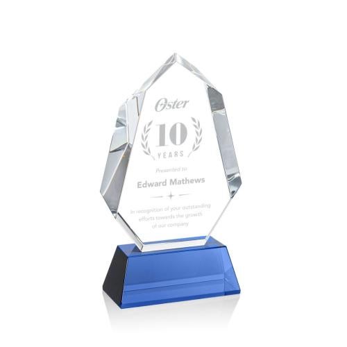 Awards and Trophies - Crystal Awards - Norwood Blue on Newhaven Base Polygon Crystal Award