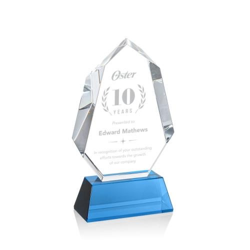 Awards and Trophies - Crystal Awards - Norwood Sky Blue on Newhaven Base Polygon Crystal Award