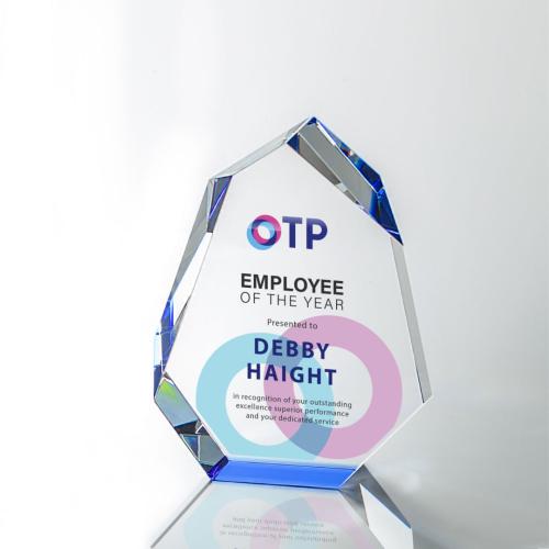 Awards and Trophies - Crystal Awards - Norwood Full Color Blue Polygon Crystal Award