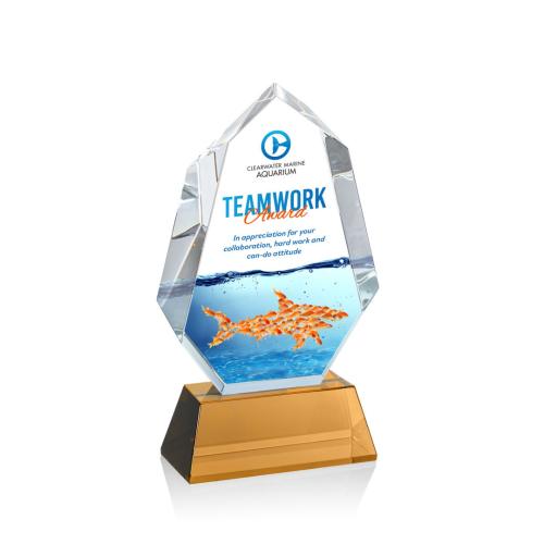 Awards and Trophies - Crystal Awards - Norwood Full Color Amber on Newhaven Base Polygon Crystal Award