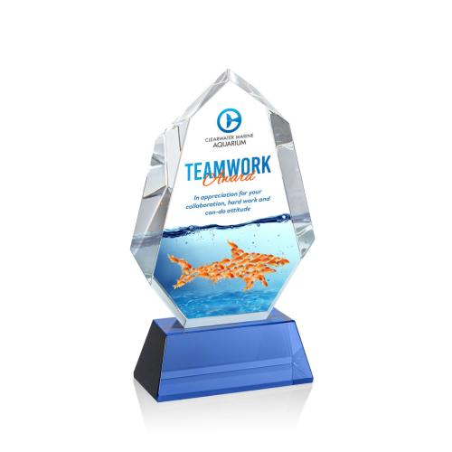 Awards and Trophies - Crystal Awards - Norwood Full Color Blue on Newhaven Base Polygon Crystal Award