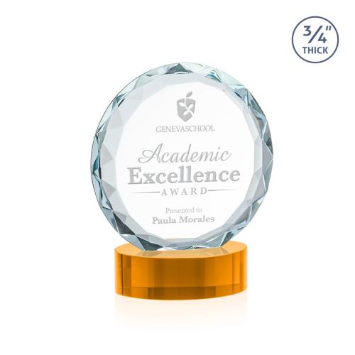 Awards and Trophies - Crystal Awards - Centura Amber on Alberton Base Circle Crystal Award