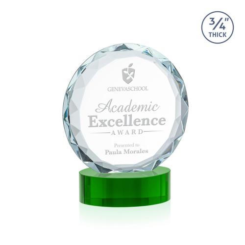 Awards and Trophies - Crystal Awards - Centura Green on Alberton Base Circle Crystal Award