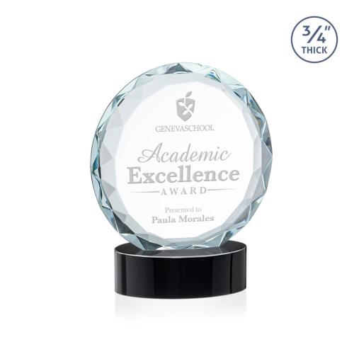 Awards and Trophies - Crystal Awards - Centura Black on Alberton Base Circle Crystal Award