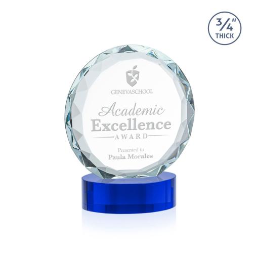 Awards and Trophies - Crystal Awards - Centura Blue on Alberton Base Circle Crystal Award