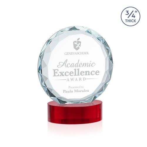 Awards and Trophies - Crystal Awards - Centura Red on Alberton Base Circle Crystal Award