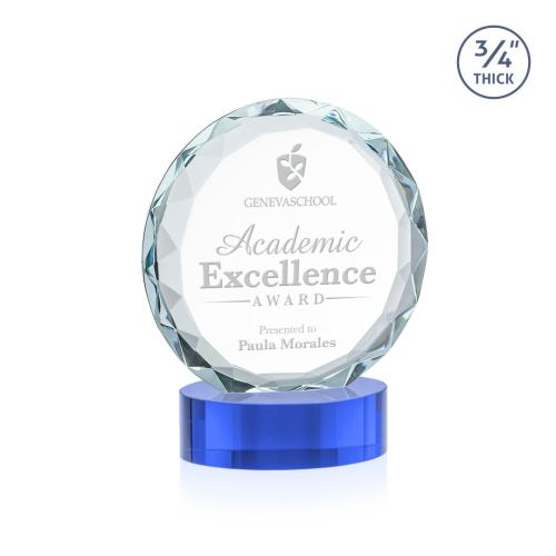 Awards and Trophies - Crystal Awards - Centura Sky Blue on Alberton Base Circle Crystal Award