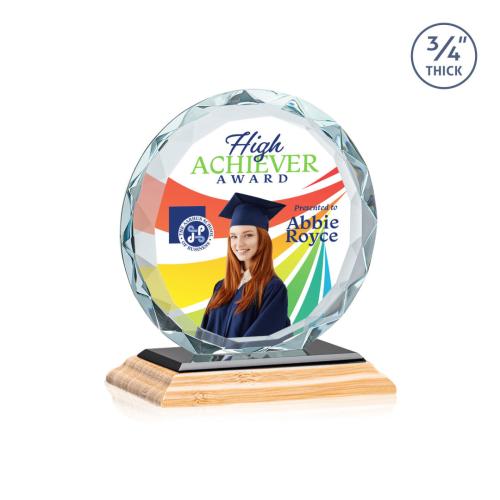 Awards and Trophies - Crystal Awards - Centura Full Color Bamboo/Black Circle Wood Award