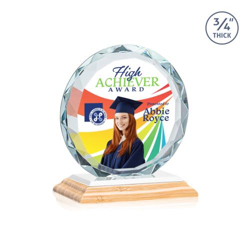 Awards and Trophies - Crystal Awards - Centura Full Color Bamboo/White Circle Wood Award