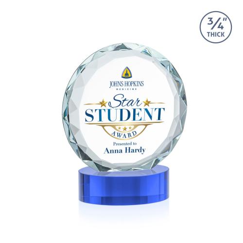 Awards and Trophies - Crystal Awards - Centura Full Color Sky Blue on Alberton Base Circle Crystal Award
