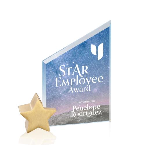Awards and Trophies - Crystal Awards - Cooper Full Color  Starfire/Gold Star Peaks Crystal Award