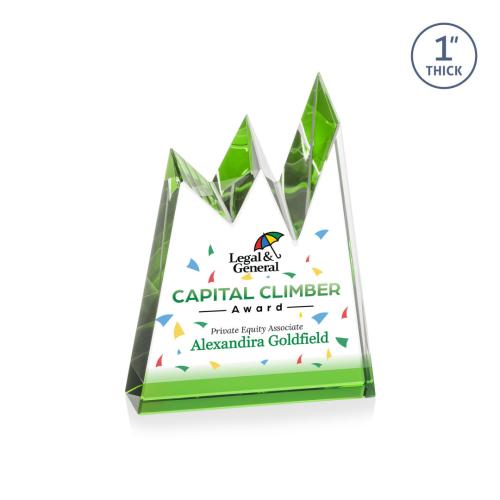 Awards and Trophies - Crystal Awards - Alpine Full Color Green Peaks Crystal Award