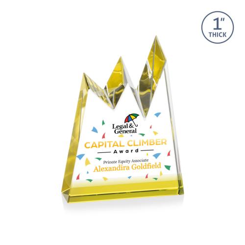 Awards and Trophies - Crystal Awards - Alpine Full Color Gold Peaks Crystal Award