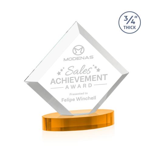 Awards and Trophies - Crystal Awards - Belaire Amber on Alberton Base Diamond Crystal Award