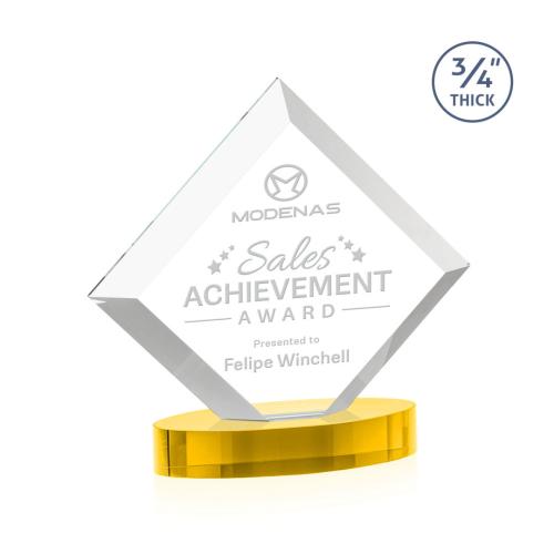 Awards and Trophies - Crystal Awards - Belaire Gold on Alberton Base Diamond Crystal Award
