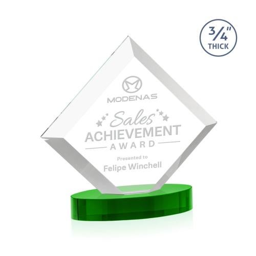 Awards and Trophies - Crystal Awards - Belaire Green on Alberton Base Diamond Crystal Award