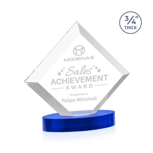 Awards and Trophies - Crystal Awards - Belaire Blue on Alberton Base Diamond Crystal Award