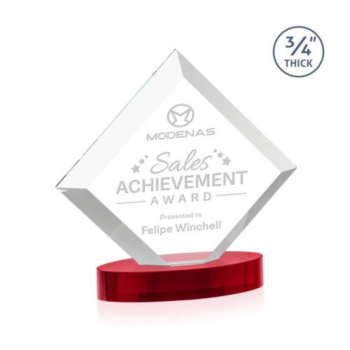 Awards and Trophies - Crystal Awards - Belaire Red on Alberton Base Diamond Crystal Award