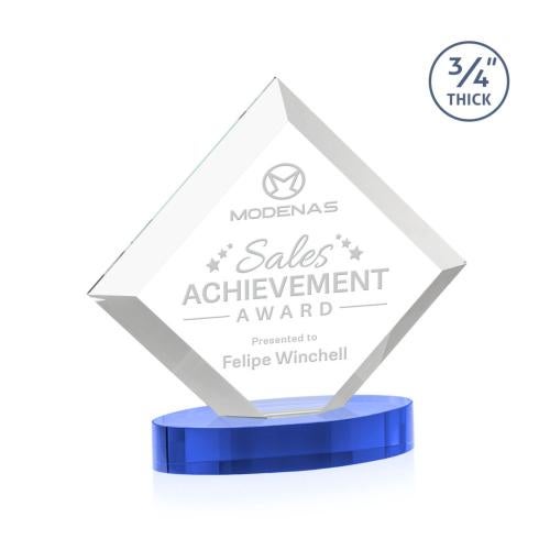 Awards and Trophies - Crystal Awards - Belaire Sky Blue on Alberton Base Diamond Crystal Award