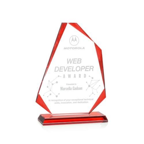 Awards and Trophies - Crystal Awards - Hillmont Red Unique Crystal Award