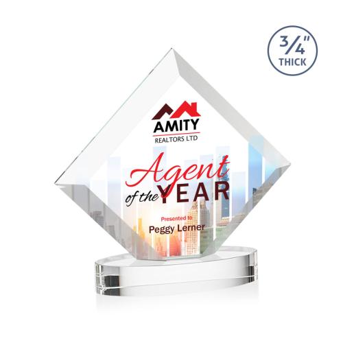 Awards and Trophies - Crystal Awards - Belaire Full Color Clear on Alberton Base Diamond Crystal Award