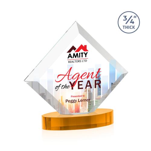 Awards and Trophies - Crystal Awards - Belaire Full Color Amber on Alberton Base Diamond Crystal Award