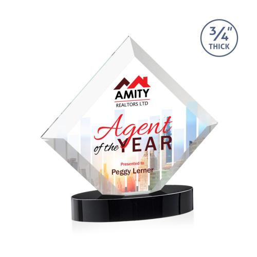 Awards and Trophies - Crystal Awards - Belaire Full Color Black on Alberton Base Diamond Crystal Award