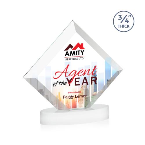 Awards and Trophies - Crystal Awards - Belaire Full Color White on Alberton Base Diamond Crystal Award
