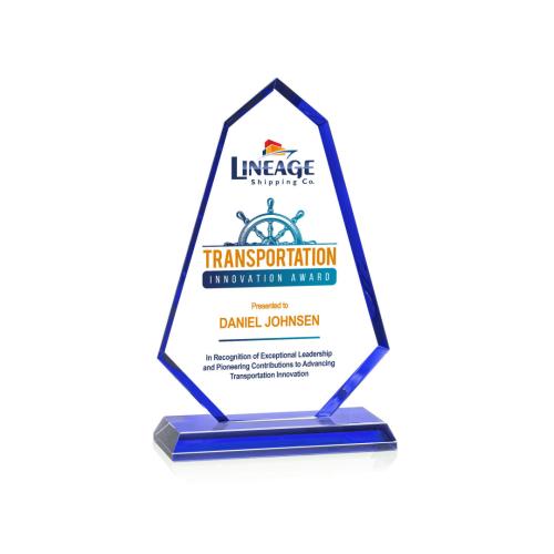 Awards and Trophies - Crystal Awards - Pearson Full Color Blue Unique Crystal Award