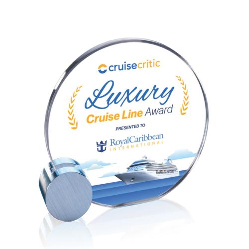 Awards and Trophies - Crystal Awards - Verdunn Full Color Starfire/Chrome Circle Crystal Award