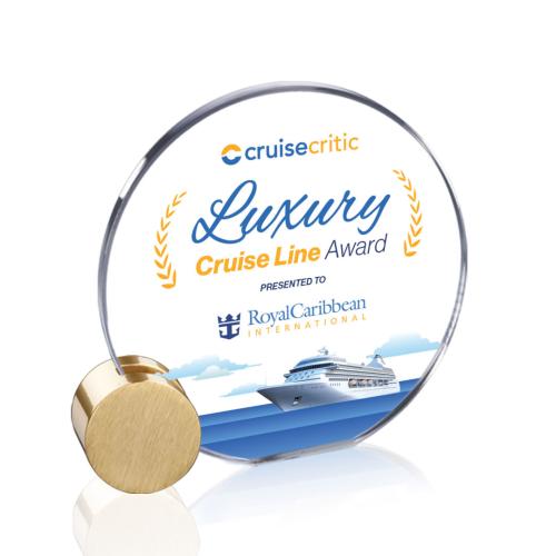 Awards and Trophies - Crystal Awards - Verdunn Full Color Starfire/Gold Circle Crystal Award