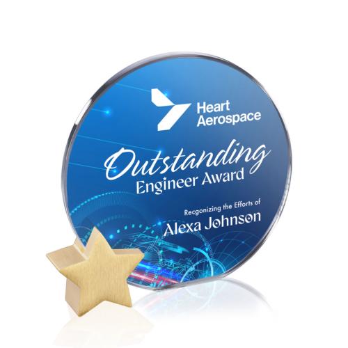 Awards and Trophies - Crystal Awards - Verdunn Full Colorfire/Gold Star Crystal Award
