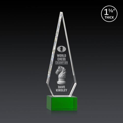 Awards and Trophies - Crystal Awards - Springfield 3D Green on Hancock Base Diamond Crystal Award
